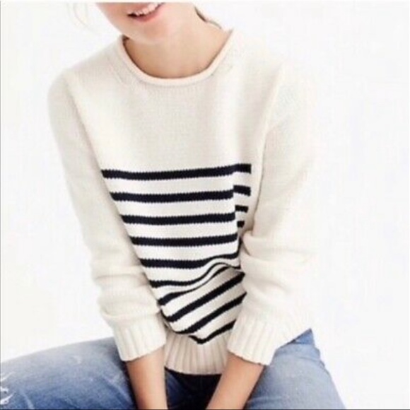 NWT J Crew Women's Ivory 1988 Striped Rollneck Sweater G9676 - Picture 1 of 3